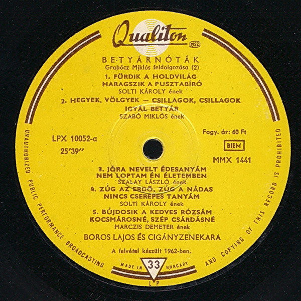 Boross Lajos És Zenekara : Betyárnóták (LP)