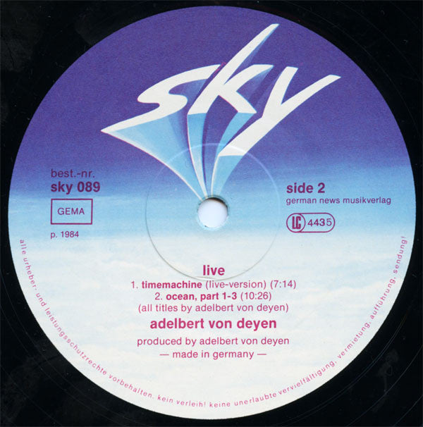 Adelbert Von Deyen : Live (LP, Album)