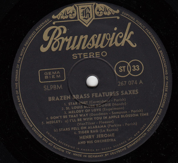 Henry Jerome And His Orchestra : Brazen Brass Features ... Saxes (LP, Album, Mono)
