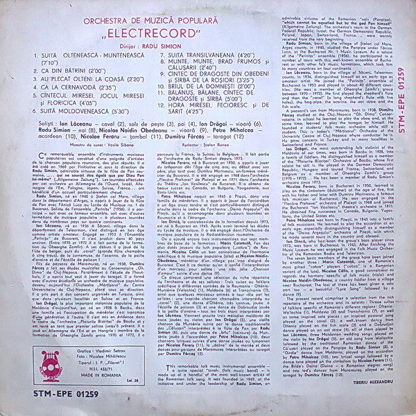 Orchestra De Muzică Populară Electrecord , Dirijor: Radu Simion : Orchestra De Muzica Populară "Electrecord" (LP, Album, Whi)
