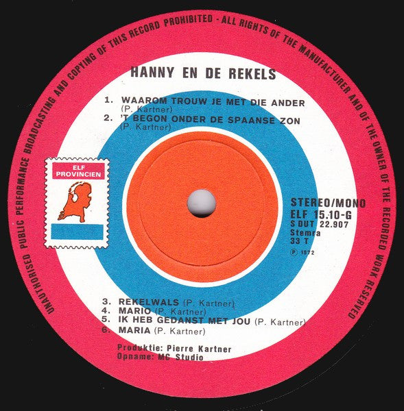 Hanny en de Rekels : Hanny En De Rekels (LP, Album)