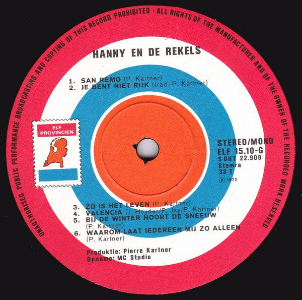 Hanny en de Rekels : Hanny En De Rekels (LP, Album)