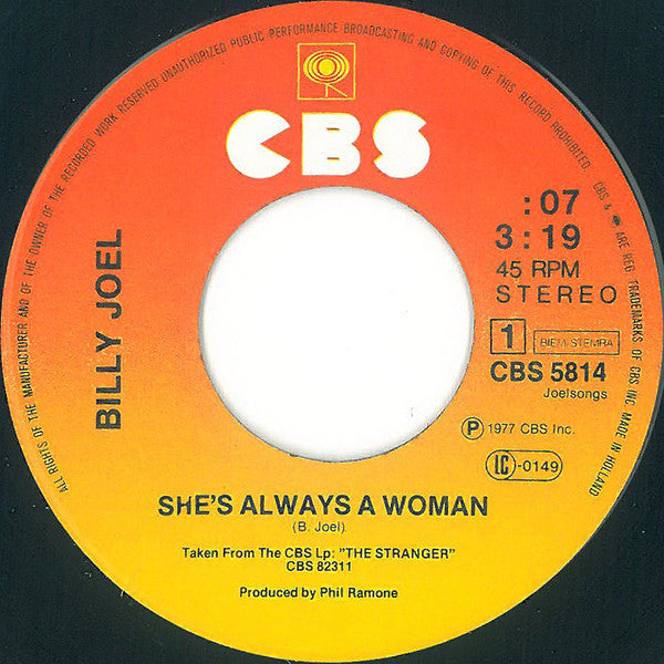Billy Joel : She's Always A Woman (7", Single)