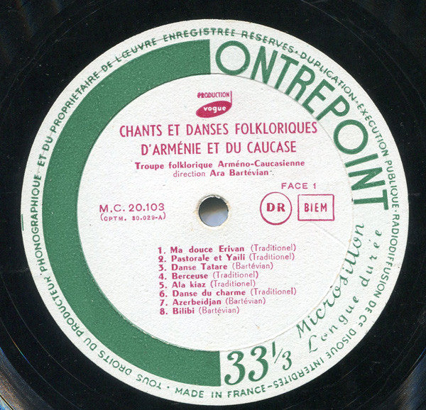 Troupe Folklore Arménienne : Chants Et Danses Folkloriques D'Arménie Et Du Caucase (LP, Album, Mono)