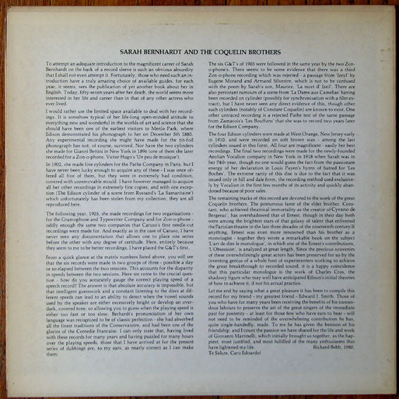 Sarah Bernhardt And The Coquelin Brothers* : Sarah Bernhardt (LP)