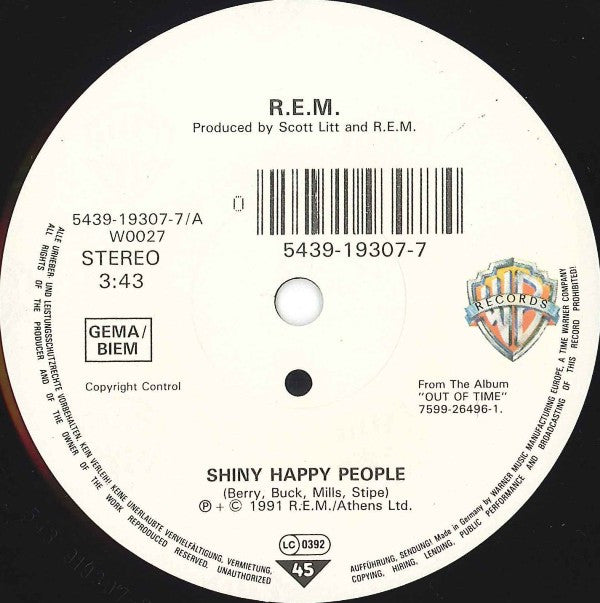 R.E.M. : Shiny Happy People (7", Single, Sol)