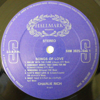 Charlie Rich : Songs Of Love (LP, Album, RE)
