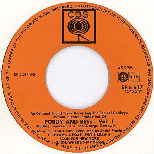 George Gershwin : Porgy And Bess Vol. 1 (7", EP)
