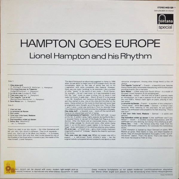 Lionel Hampton And His Rhythm : Hampton Goes Europe (LP, Album, RE)