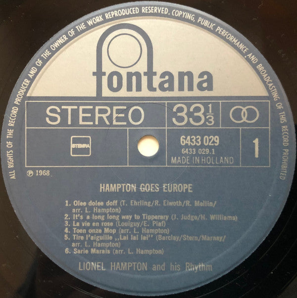 Lionel Hampton And His Rhythm : Hampton Goes Europe (LP, Album, RE)