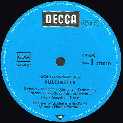 Igor Stravinsky - The Academy Of St. Martin-in-the-Fields, Sir Neville Marriner : Apollon Musagète / Pulcinella-Suite (LP)