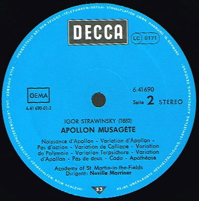 Igor Stravinsky - The Academy Of St. Martin-in-the-Fields, Sir Neville Marriner : Apollon Musagète / Pulcinella-Suite (LP)