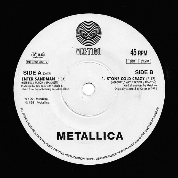 Metallica : Enter Sandman (7", Single, Glo)