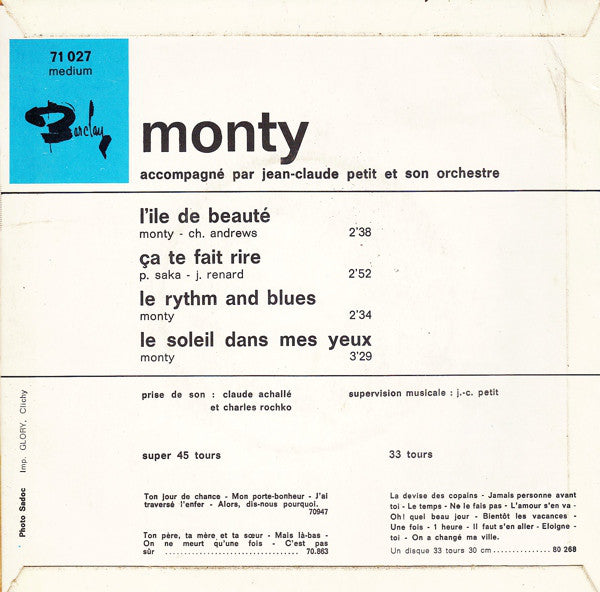 Monty (6) : Le Rythm And Blues (7", EP)