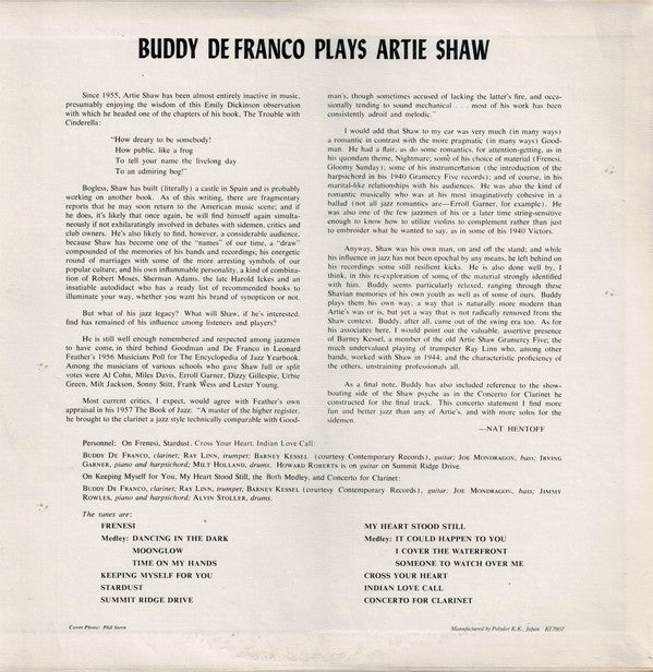 Buddy DeFranco : Buddy De Franco Plays Artie Shaw (LP, RE)