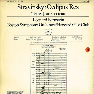 Igor Stravinsky - Leonard Bernstein, Tatiana Troyanos, René Kollo, Boston Symphony Orchestra : Oedipus Rex (LP, Gat)