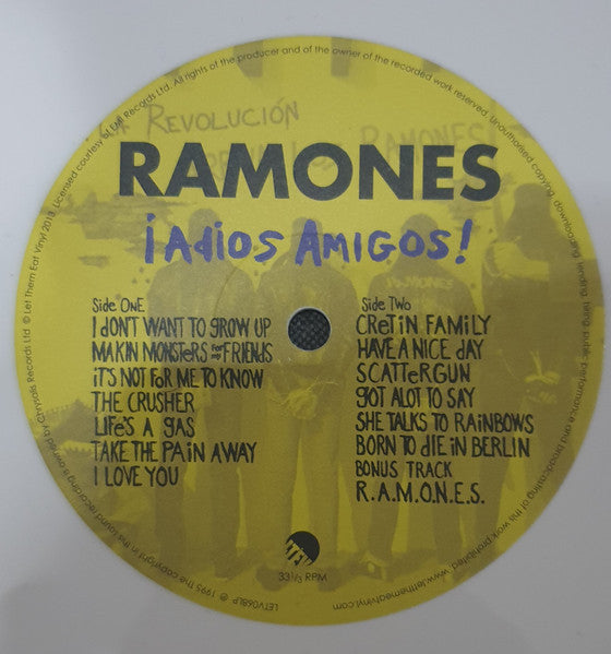 Ramones : ¡Adios Amigos! (LP, Album, Ltd, RE, Whi)