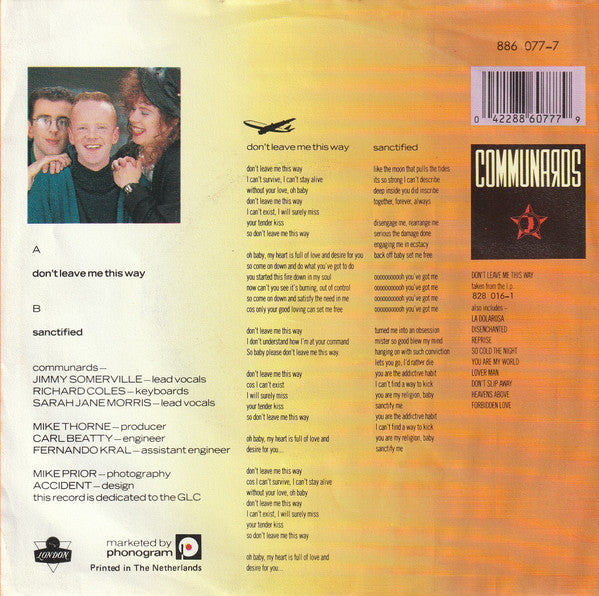 The Communards With Sarah Jane Morris : Don't Leave Me This Way (7", Single)