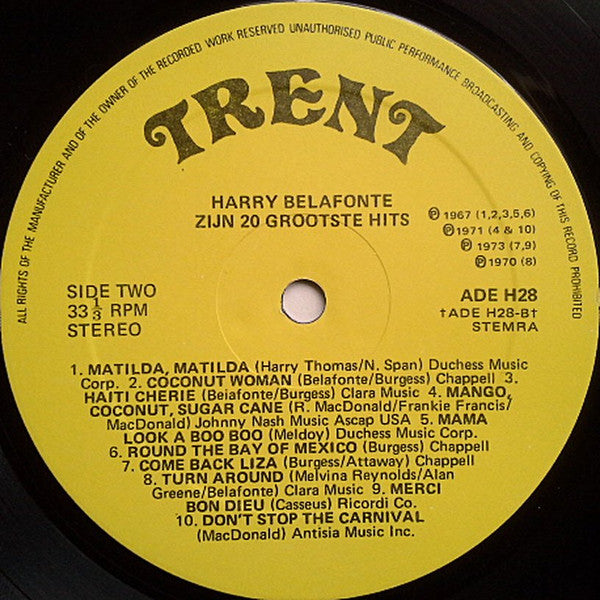 Harry Belafonte : Zijn 20 Grootste Hits (LP, Comp)