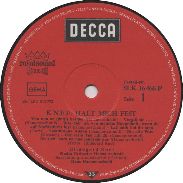 Hildegard Knef : Halt Mich Fest (LP, Album, RP)