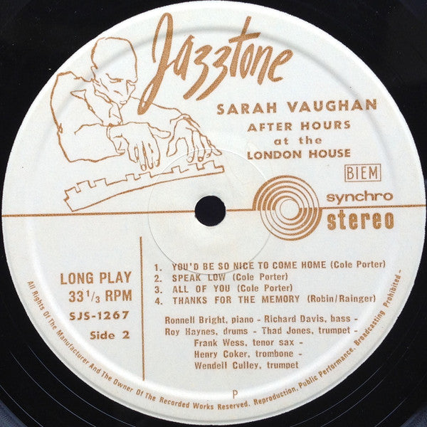 Sarah Vaughan : After Hours At The London House (LP, Album, RE)