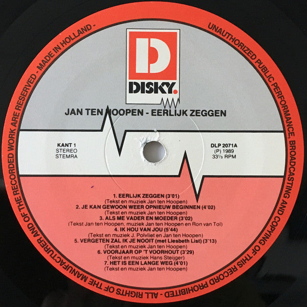 Jan Ten Hoopen : Eerlijk Zeggen (LP, Album)