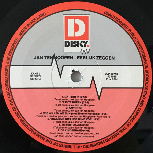 Jan Ten Hoopen : Eerlijk Zeggen (LP, Album)