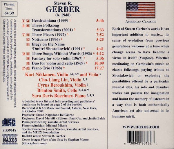 Steven R. Gerber, Kurt Nikkanen, Cho-Liang Lin, Cyrus Beroukhim, Brinton Smith, Sara Davis Buechner : Piano Trio • Duo • Elegy • Notturno (CD, Album)
