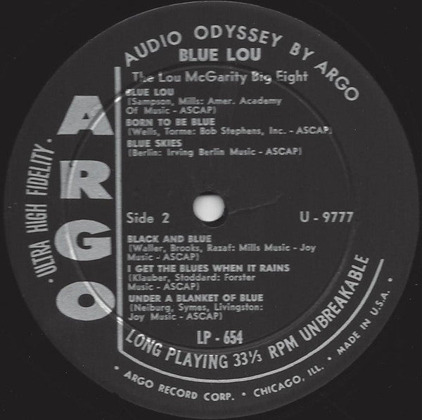 The Lou McGarity Big Eight : Blue Lou (LP, Album, Mono)