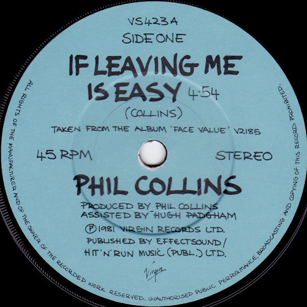 Phil Collins : If Leaving Me Is Easy (7", EP, Ltd, Pos)