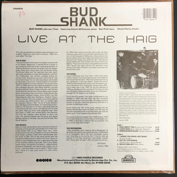 Bud Shank : Live At The Haig (LP, Album)