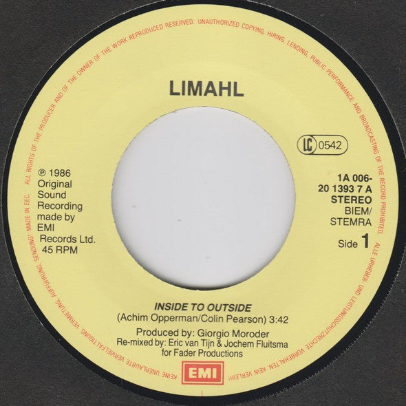Limahl : Inside To Outside (The Feeling You Can't Hide...) (7", Single)
