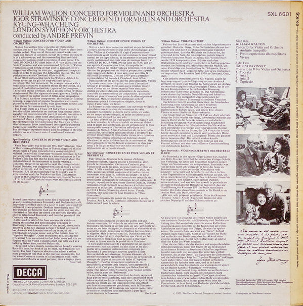 Sir William Walton / Igor Stravinsky - Kyung-Wha Chung, London Symphony Orchestra, André Previn : Violin Concertos (LP)