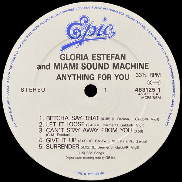 Gloria Estefan And Miami Sound Machine* : Anything For You (LP, Album)