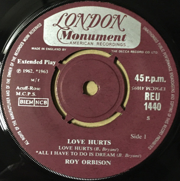 Roy Orbison : Love Hurts (7", EP, Mono)