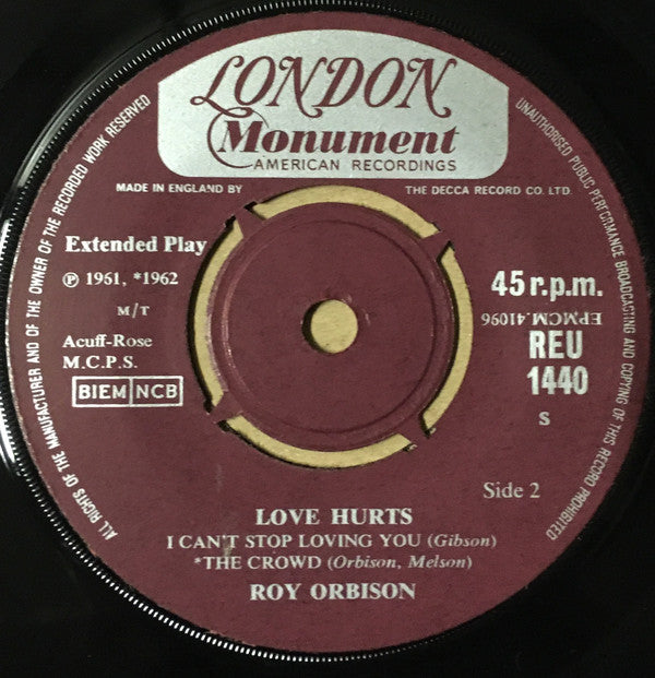 Roy Orbison : Love Hurts (7", EP, Mono)