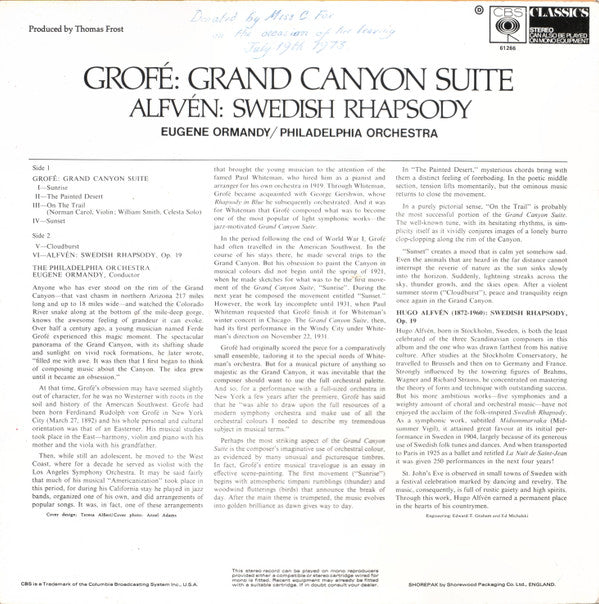Ferde Grofé / Hugo Alfvén - Eugene Ormandy, The Philadelphia Orchestra : Grand Canyon Suite / Swedish Rhapsody (LP, Comp)