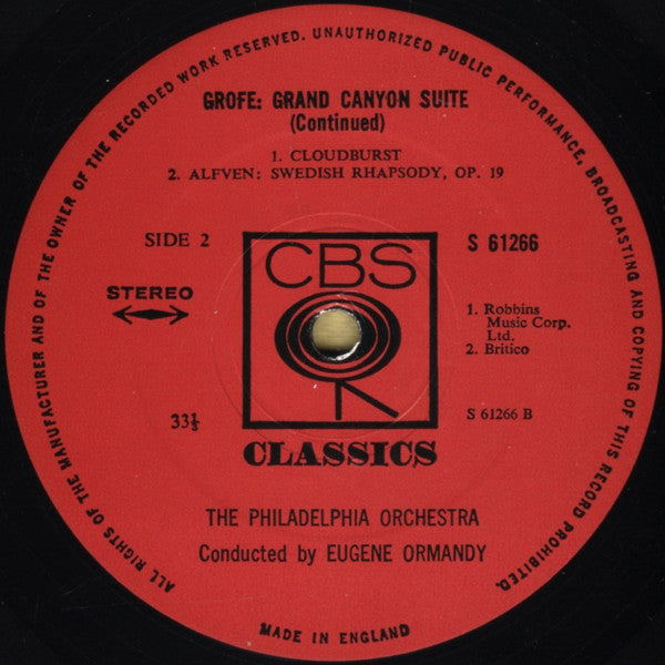Ferde Grofé / Hugo Alfvén - Eugene Ormandy, The Philadelphia Orchestra : Grand Canyon Suite / Swedish Rhapsody (LP, Comp)