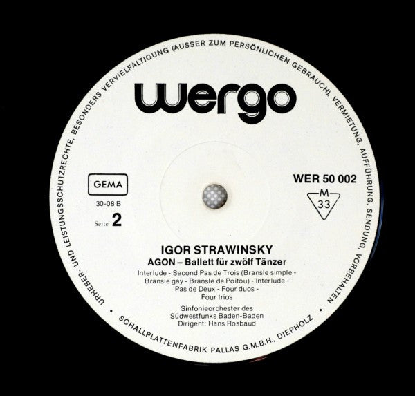 Igor Stravinsky - Südwestfunkorchester Baden-Baden, Hans Rosbaud : Agon (Ballett Für 12 Tänzer) (LP, Mono, RE)