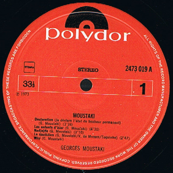 Georges Moustaki : Moustaki (Déclaration) (LP, Album, Gat)