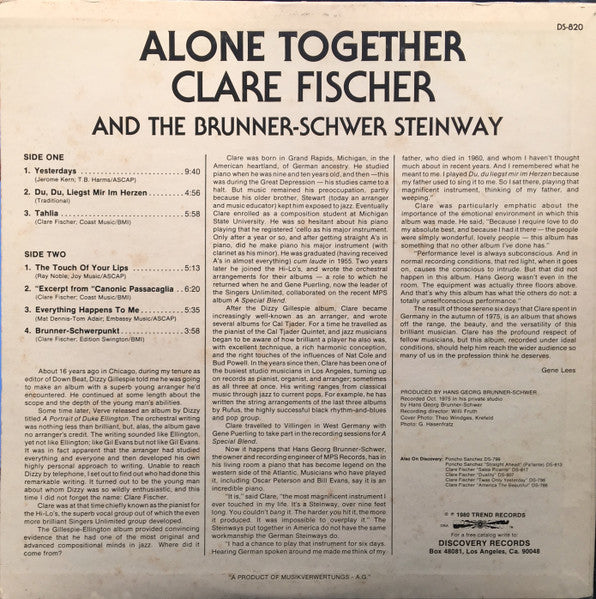 Clare Fischer : Alone Together (LP, Album)