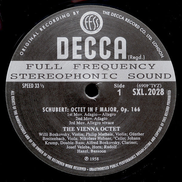 Franz Schubert - Wiener Oktett : Octet In F Major (LP, Album, RE, RM, 180)
