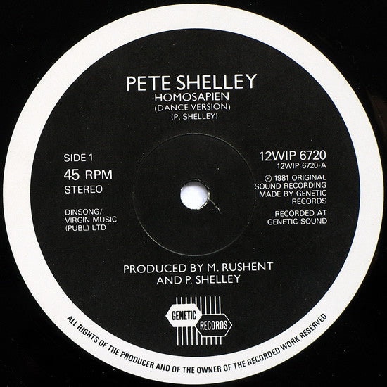 Pete Shelley : Homosapien (12", Single)
