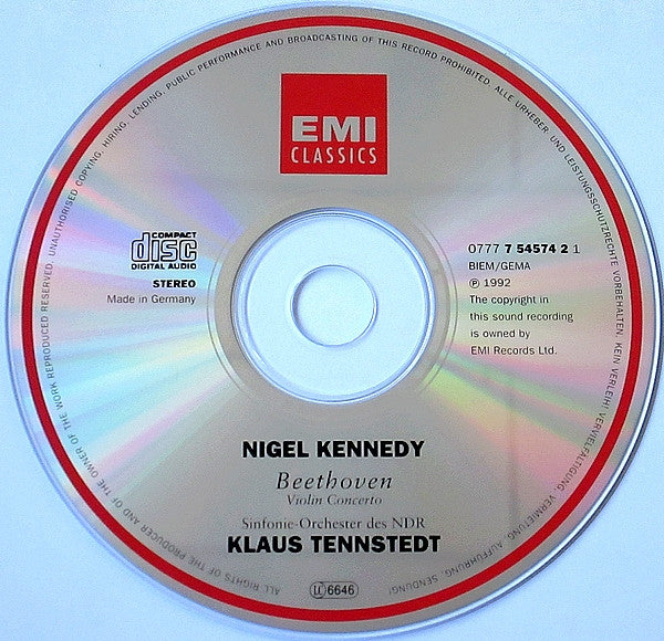 Ludwig van Beethoven, Johann Sebastian Bach - Nigel Kennedy, NDR Sinfonieorchester, Klaus Tennstedt : Beethoven: Violin Concerto (CD, Album, Son)