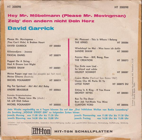 David Garrick : Hey Mr. Möbelmann (Please Mr. Movingman) (7", Single)