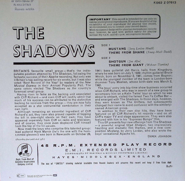 The Shadows : The Cliff Richard - The Shadows E.P. Collection Vol 3: The Shadows (12", EP, RE)