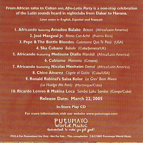 Various : Afro-Latin Party (CD, Album, Comp, Promo, car)