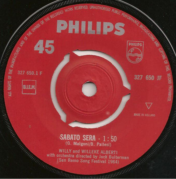 Willy & Willeke Alberti : Sabato Sera / Sole, Sole (7", Mono)