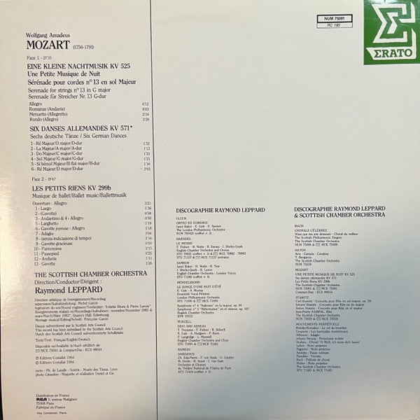 Wolfgang Amadeus Mozart : Scottish Chamber Orchestra, Raymond Leppard : Petite Musique De Nuit KV 525 / Les Petits Riens KV 299 B / Sechs Deutsche Tänze KV 571 (LP, Album)