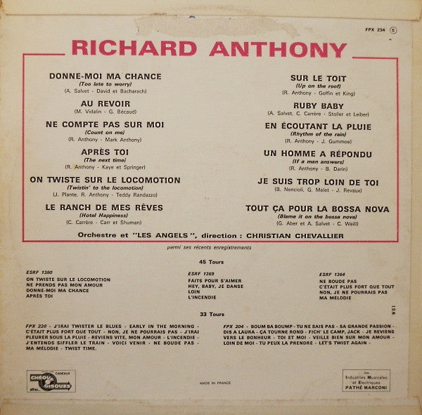 Richard Anthony (2) : Richard Anthony (LP, Album, Mono)